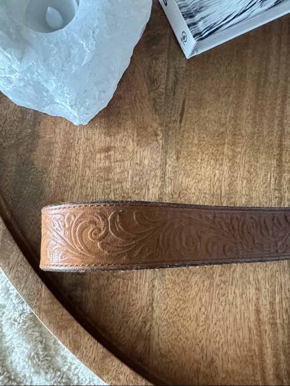 Silver Creek Tooled Leather Belt Brown Western Made USA 43”